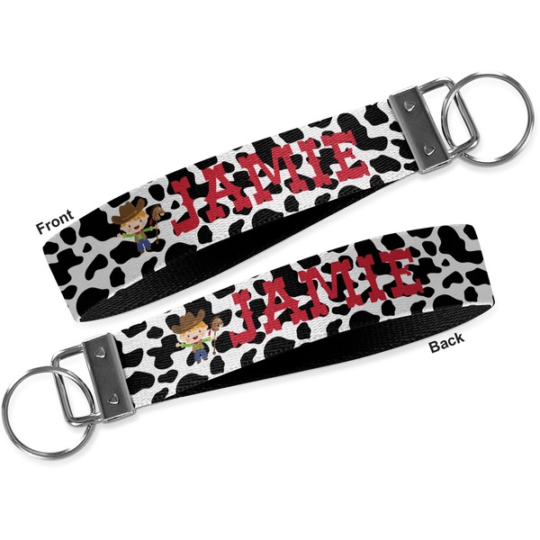 Cowprint w/Cowboy Key-chain - Metal and Nylon - Front and Back