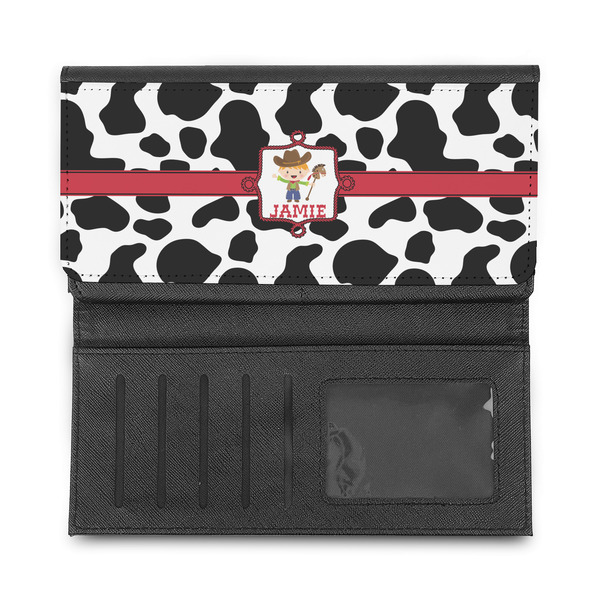 Cowprint w/Cowboy Ladies Wallet - Half Way Open