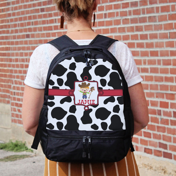 Cowprint w/Cowboy Large Backpack - Black - On Back