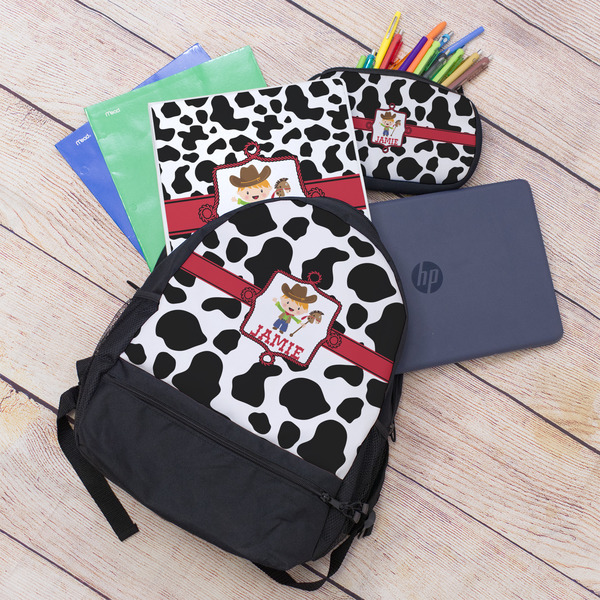 Cowprint w/Cowboy Large Backpack - Black - With Stuff