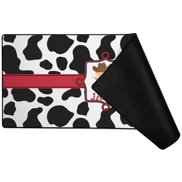 Cowprint w/Cowboy Large Gaming Mats - FRONT W/ FOLD
