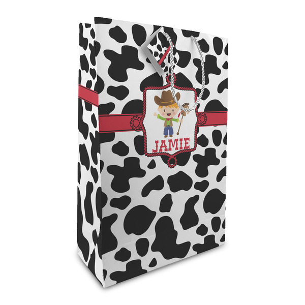 Custom Cowprint w/Cowboy Large Gift Bag (Personalized)