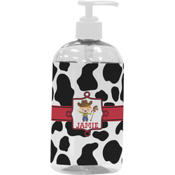 Cowprint w/Cowboy Plastic Soap / Lotion Dispenser (16 oz - Large - White) (Personalized)
