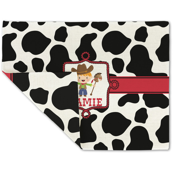 Custom Cowprint w/Cowboy Double-Sided Linen Placemat - Single w/ Name or Text