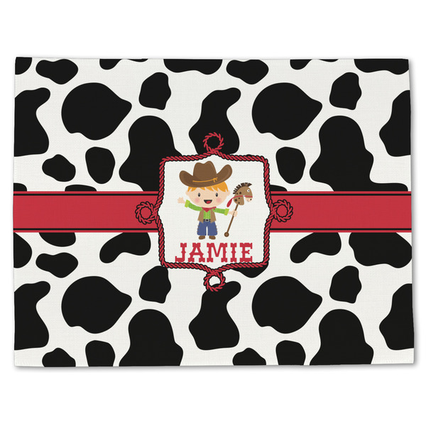 Custom Cowprint w/Cowboy Single-Sided Linen Placemat - Single w/ Name or Text