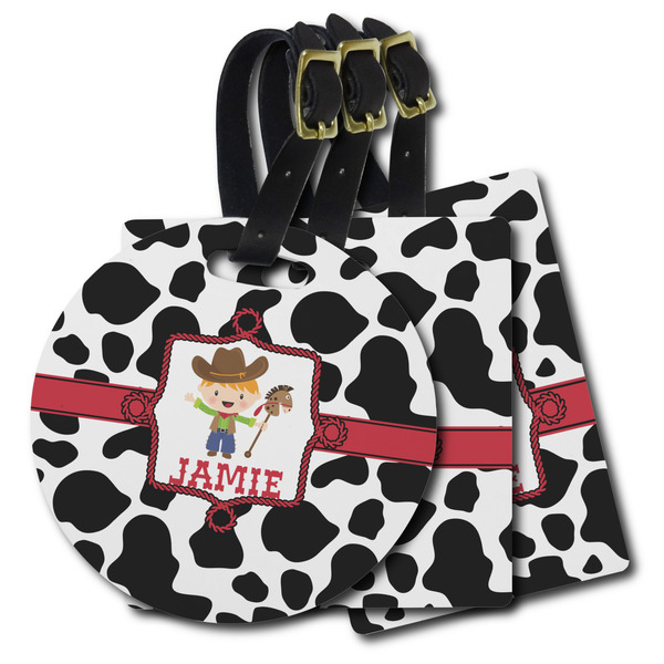 Custom Cowprint w/Cowboy Plastic Luggage Tag (Personalized)
