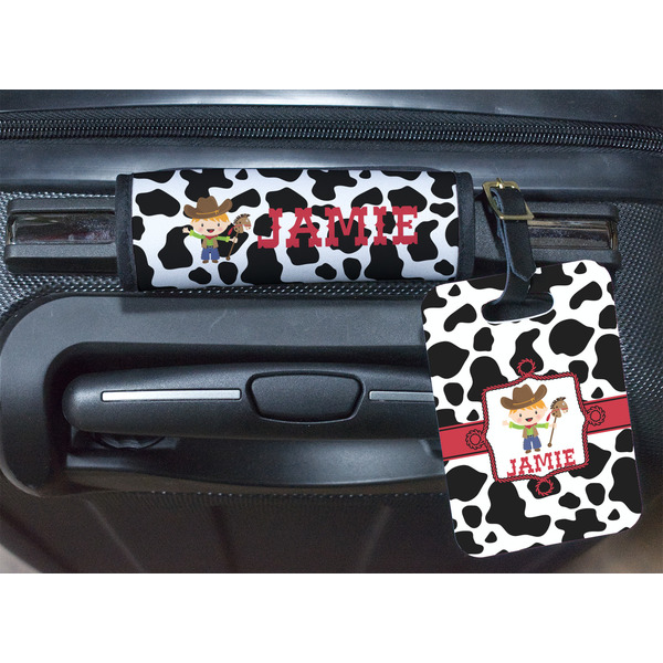 Cowprint w/Cowboy Luggage Wrap & Tag