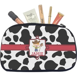 Cowprint w/Cowboy Makeup / Cosmetic Bag - Medium (Personalized)
