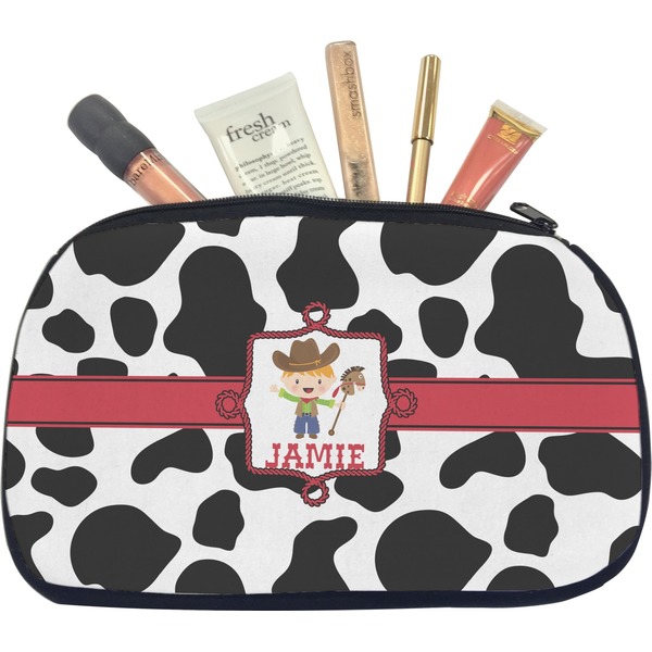 Custom Cowprint w/Cowboy Makeup / Cosmetic Bag - Medium (Personalized)