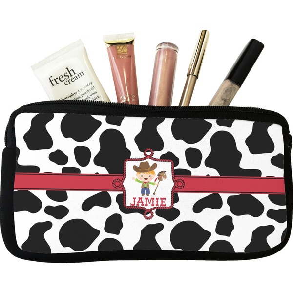 Custom Cowprint w/Cowboy Makeup / Cosmetic Bag - Small (Personalized)