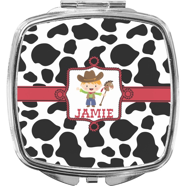 Custom Cowprint w/Cowboy Compact Makeup Mirror (Personalized)