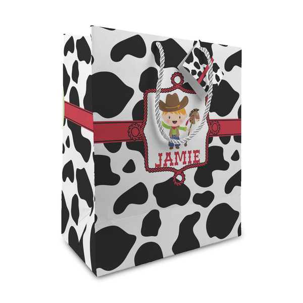 Custom Cowprint w/Cowboy Medium Gift Bag (Personalized)