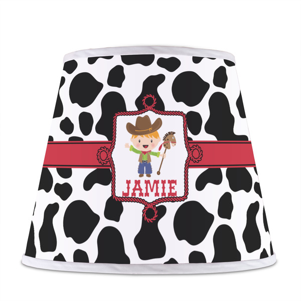 Cowprint w/Cowboy Poly Film Empire Lampshade - Front View