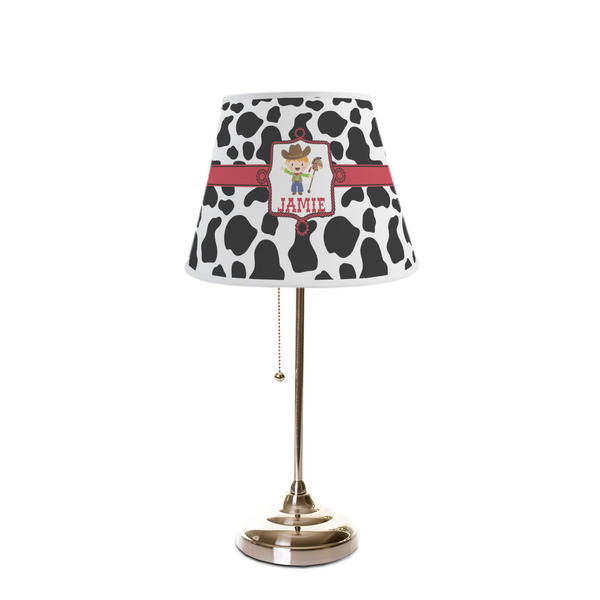 Cowprint w/Cowboy Poly Film Empire Lampshade - On Stand