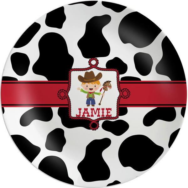 Custom Cowprint w/Cowboy Melamine Plate (Personalized)