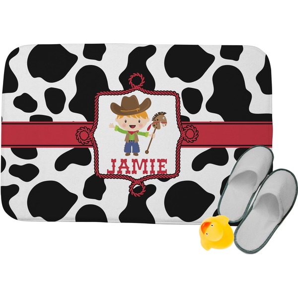 Custom Cowprint w/Cowboy Memory Foam Bath Mat - 34"x21" (Personalized)