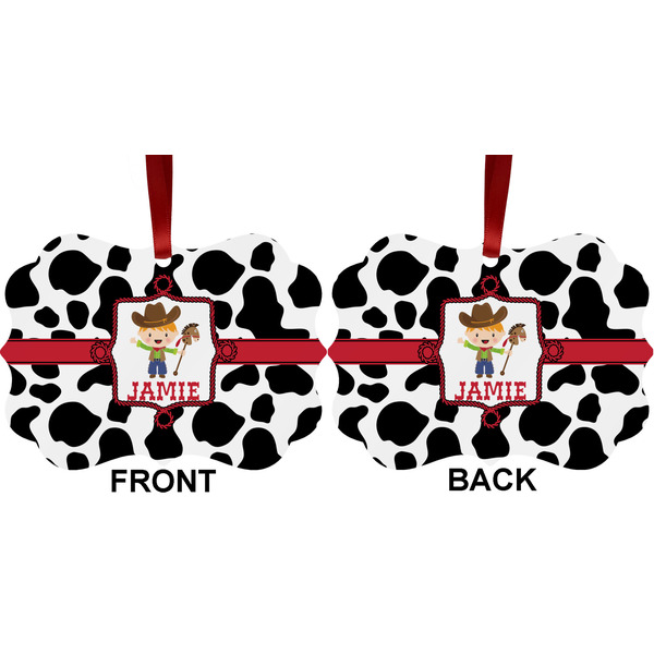 Cowprint w/Cowboy Metal Benilux Ornament - Front and Back (APPROVAL)