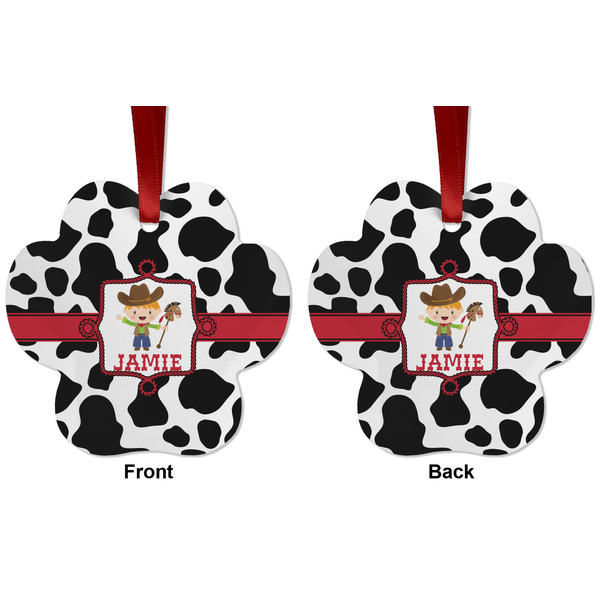 Cowprint w/Cowboy Metal Paw Ornament - Front and Back