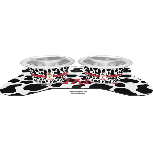 Cowprint w/Cowboy Metal Pet Bowls - On Dog Bone Shaped Mat