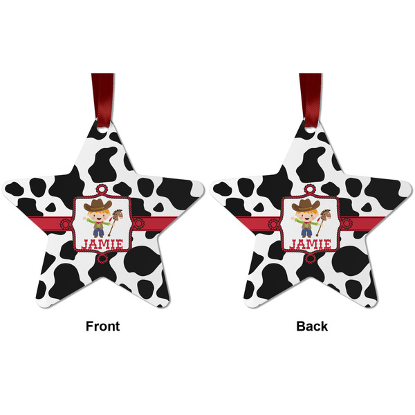 Cowprint w/Cowboy Metal Star Ornament - Front and Back