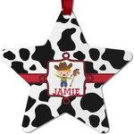 Cowprint w/Cowboy Metal Star Ornament - Double Sided w/ Name or Text