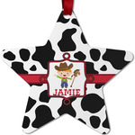 Cowprint w/Cowboy Metal Star Ornament - Double Sided w/ Name or Text