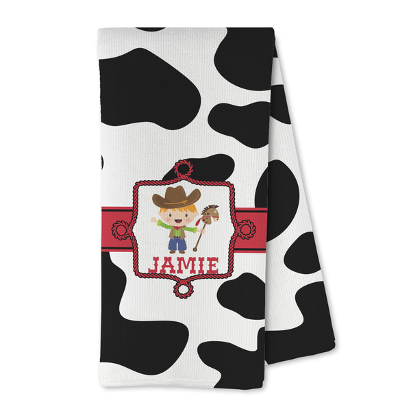 Custom Cowprint w/Cowboy Kitchen Towel - Microfiber (Personalized)