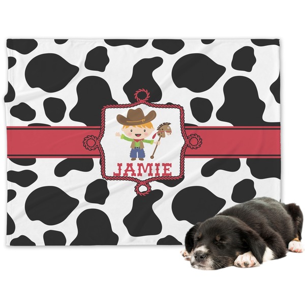 Custom Cowprint w/Cowboy Dog Blanket - Large (Personalized)