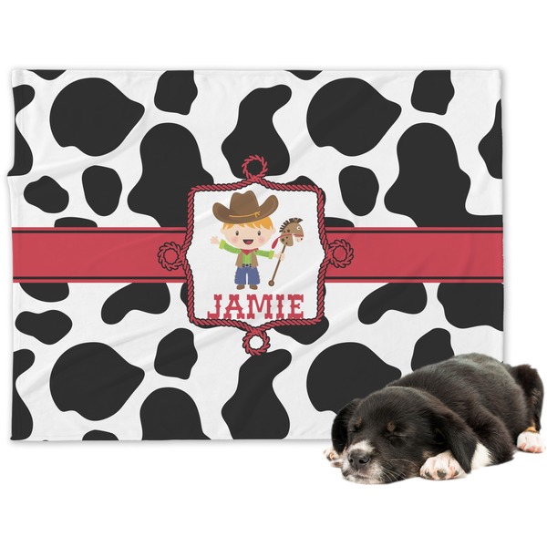 Custom Cowprint w/Cowboy Dog Blanket (Personalized)