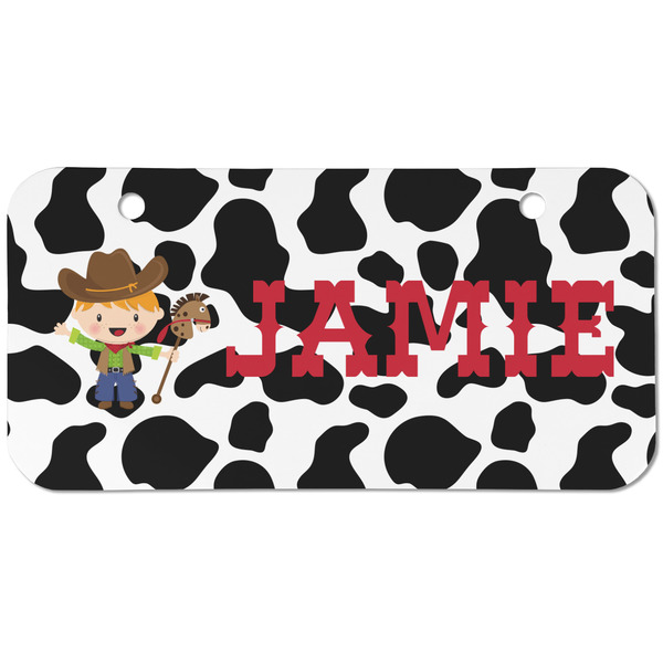 Cowprint w/Cowboy Mini Bicycle License Plate - Two Holes