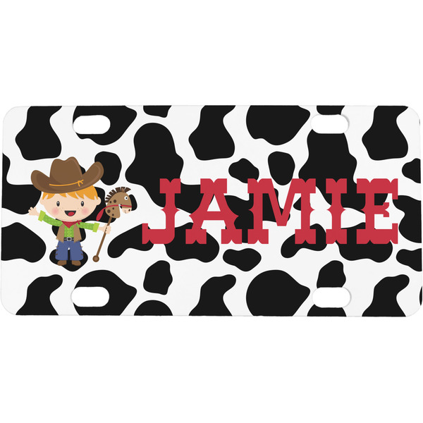 Custom Cowprint w/Cowboy Mini / Bicycle License Plate (4 Holes) (Personalized)