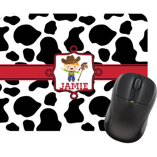 Custom Cowprint w/Cowboy Rectangular Mouse Pad (Personalized)