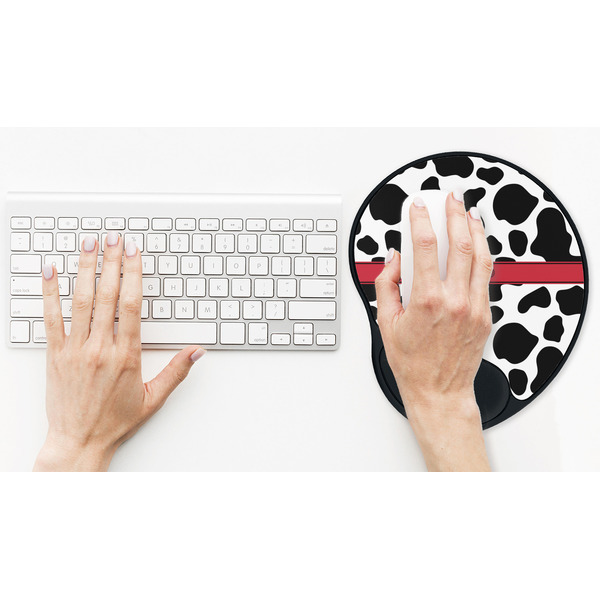 Cowprint w/Cowboy Mouse Pad with Wrist Rest - LIFESYTLE 2 (in use)