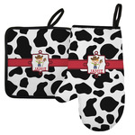 Cowprint w/Cowboy Left Oven Mitt & Pot Holder Set w/ Name or Text