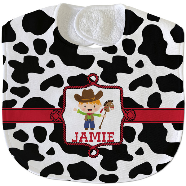 Custom Cowprint w/Cowboy Velour Baby Bib w/ Name or Text