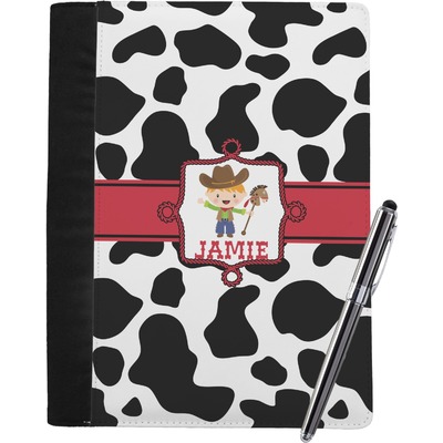 Cowprint w/Cowboy Notebook Padfolio - Large w/ Name or Text
