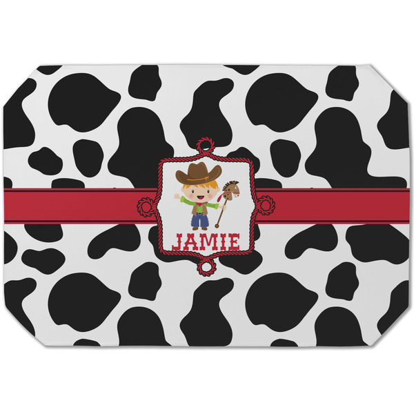 Custom Cowprint w/Cowboy Dining Table Mat - Octagon (Single-Sided) w/ Name or Text