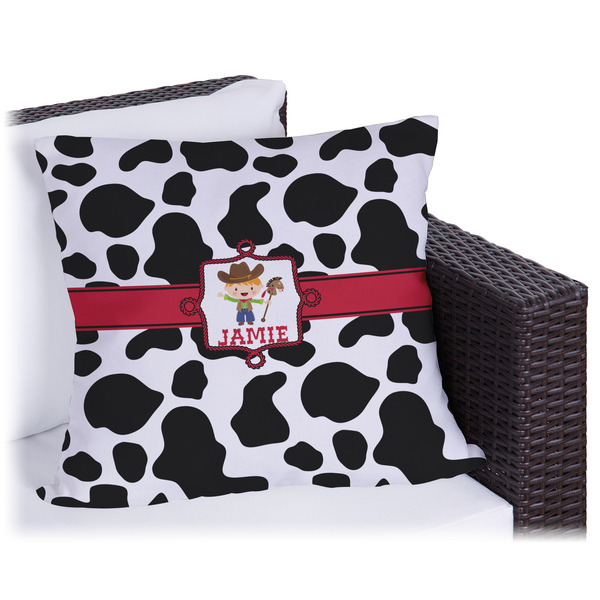 Custom Cowprint w/Cowboy Outdoor Pillow - 18" (Personalized)