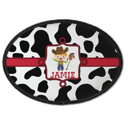 Cowprint w/Cowboy Iron On Oval Patch w/ Name or Text