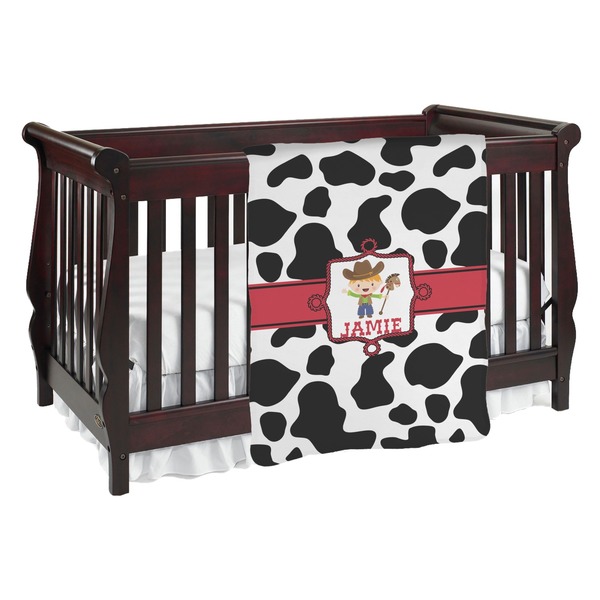 Custom Cowprint w/Cowboy Baby Blanket (Double Sided) (Personalized)