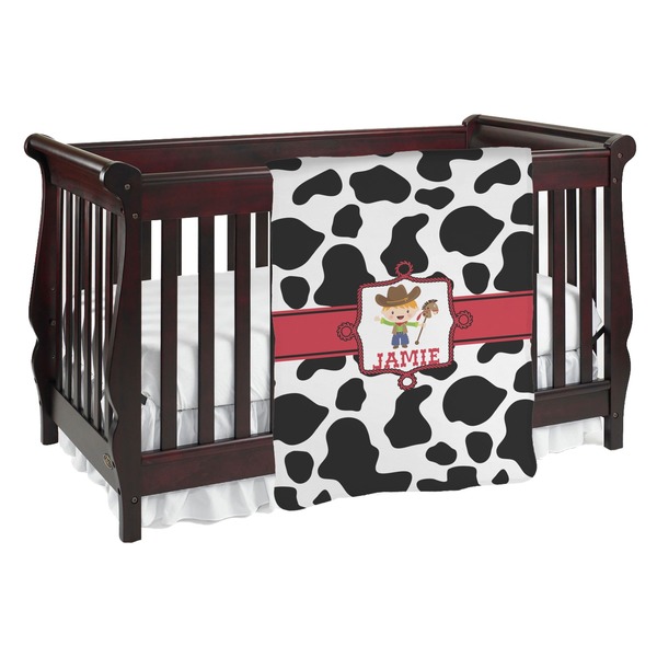 Custom Cowprint w/Cowboy Baby Blanket (Single Sided) (Personalized)