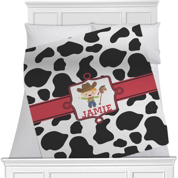 Custom Cowprint w/Cowboy Minky Blanket - Toddler / Throw - 60"x50" - Double Sided (Personalized)