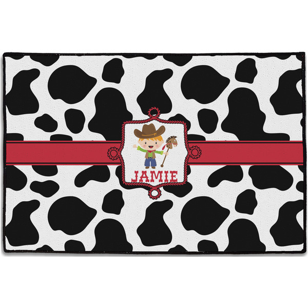 Cowprint w/Cowboy Personalized Door Mat - 36x24 (APPROVAL)