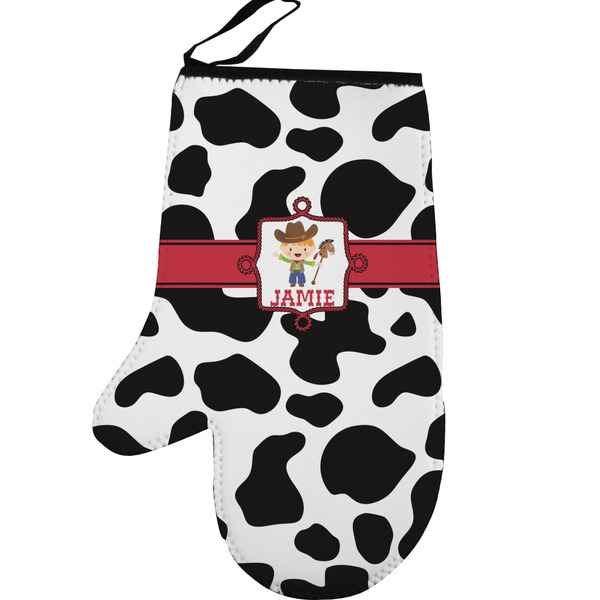 Custom Cowprint w/Cowboy Left Oven Mitt (Personalized)