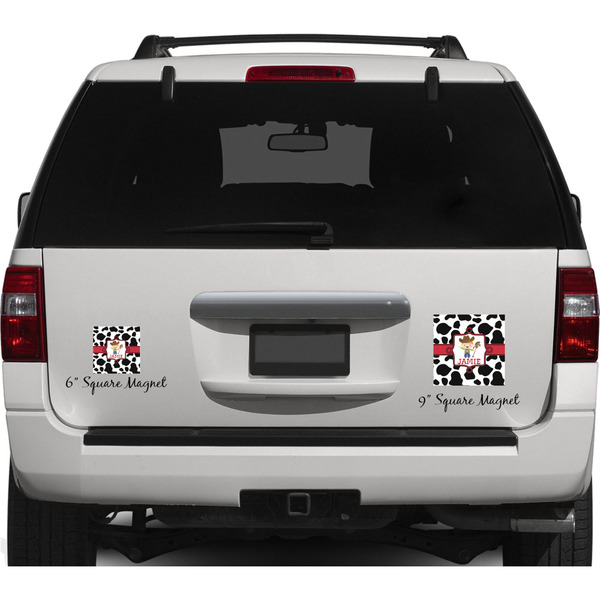 Cowprint w/Cowboy Personalized Square Car Magnets on Ford Explorer