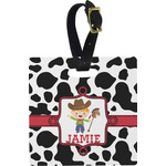 Cowprint w/Cowboy Plastic Luggage Tag - Square w/ Name or Text