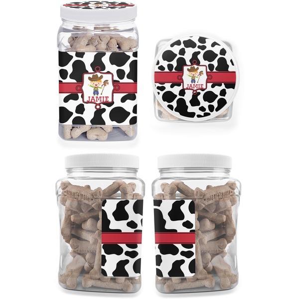 Cowprint w/Cowboy Pet Treat Jar - Multiple Angles