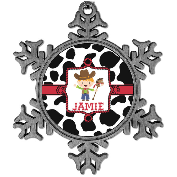 Custom Cowprint w/Cowboy Vintage Snowflake Ornament (Personalized)