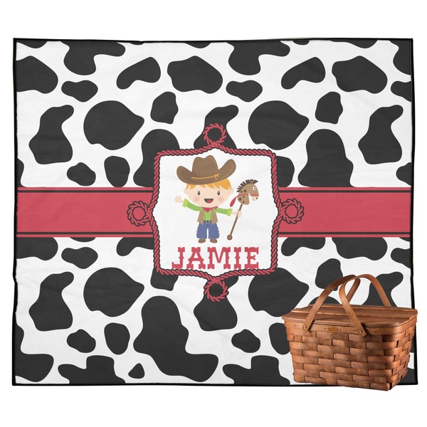 Custom Cowprint w/Cowboy Outdoor Picnic Blanket (Personalized)