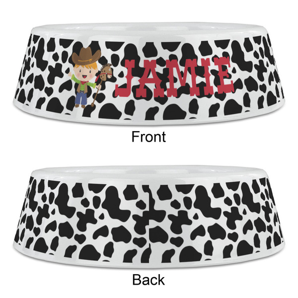 Cowprint w/Cowboy Plastic Pet Bowls - Large - APPROVAL